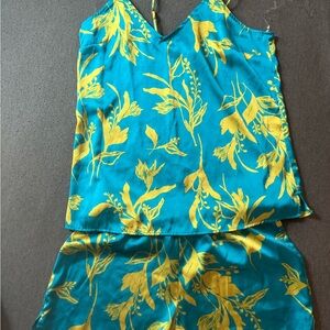 Stars Above Blue and Yellow Pajama Set with Tropical Print